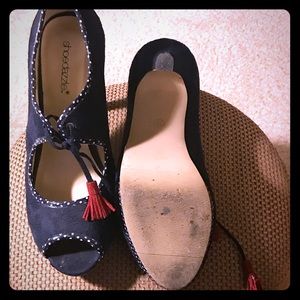 Navy, Red and White Peep Toe Heels